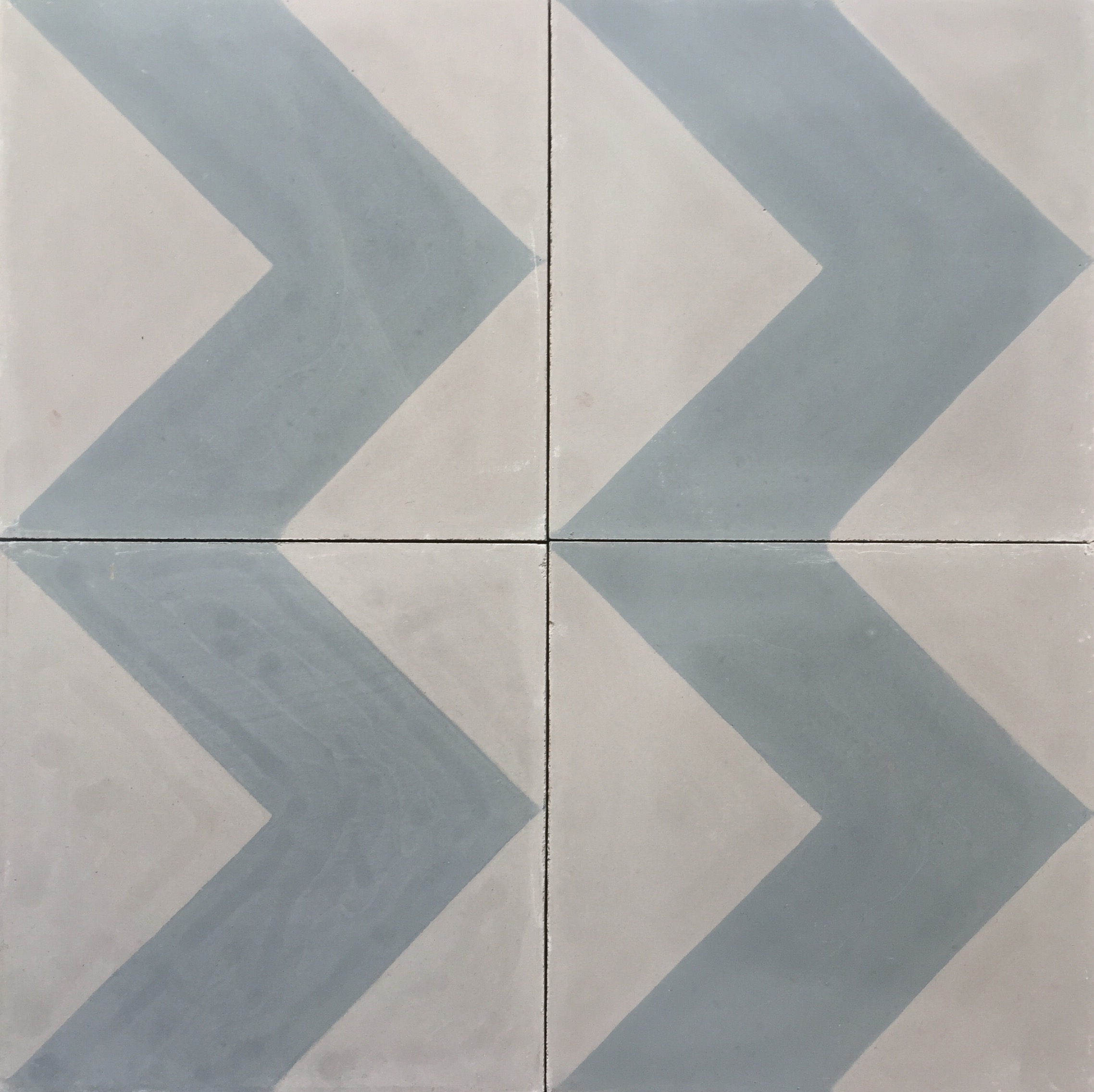 Chevron Blue Grey Encaustic Cement Tile